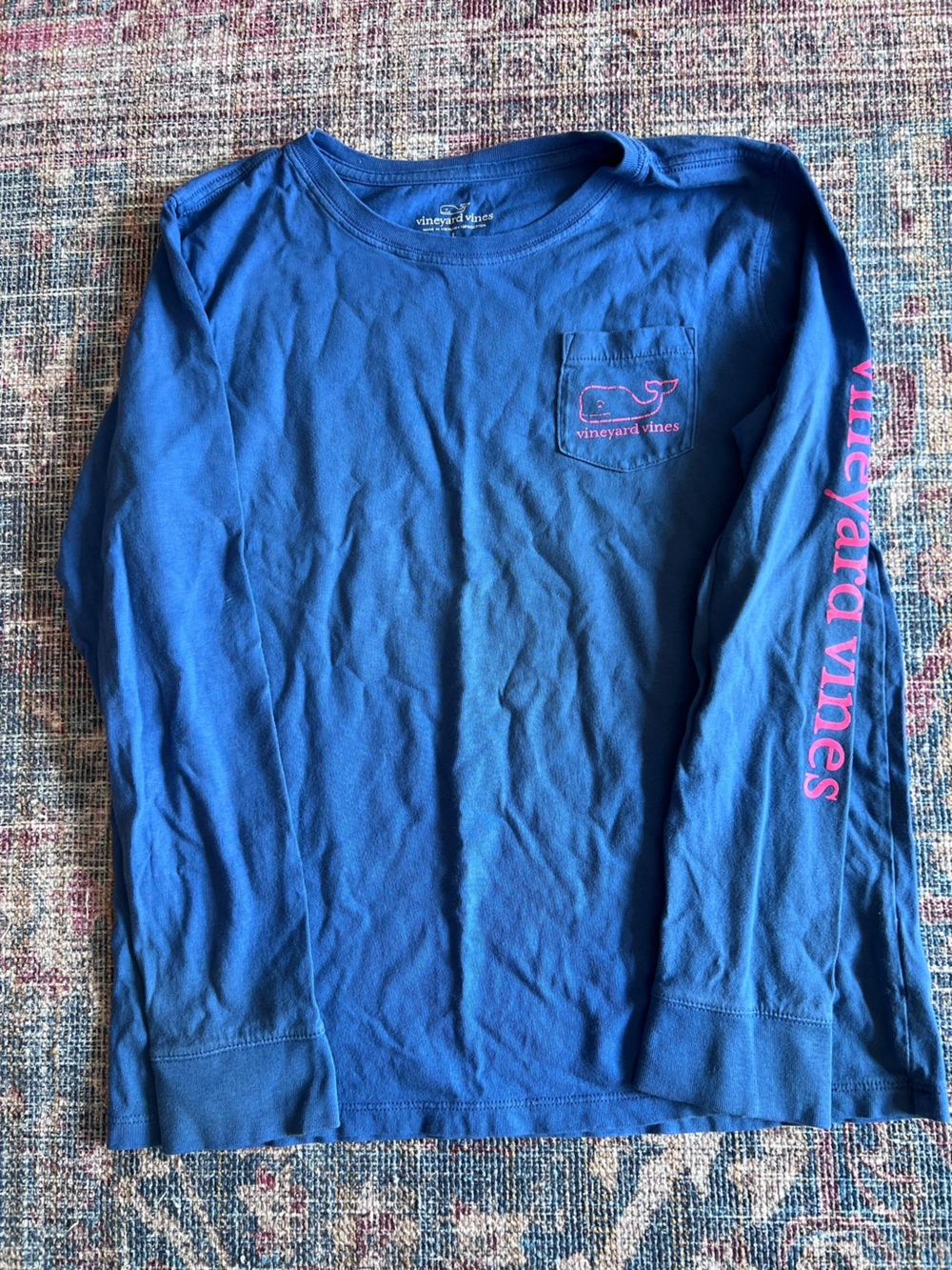 Vineyard Vines Royal Blue Long Sleeve Tee with Pink Logo